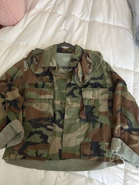 Camo Green Brown Woodland Camouflage Utility Jacket